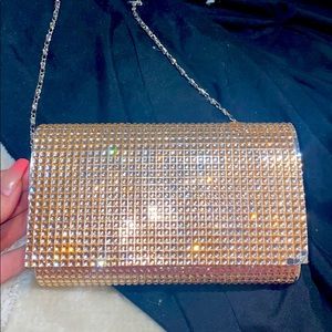 Rose gold clutch with chain